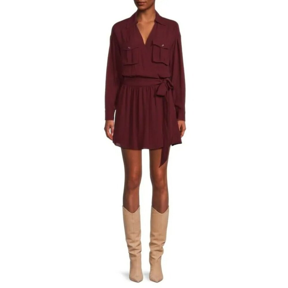 Ramy Brook Burgundy Long Sleeve Mini Wrap Dress